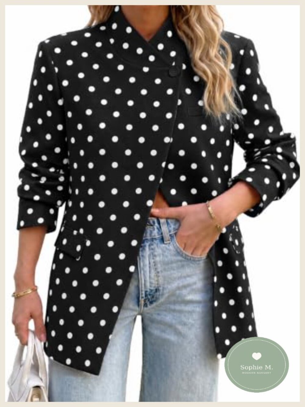 Polka Dot Blazer Women's Business Casual Stand Collar Lightweight Single-Button